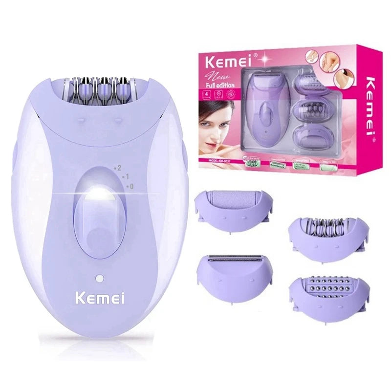 Kemei 4in1 Women Epilator Electric Shaver Facial Body Hair Removal Lady Leg Bikini Trimmer Hair Remover Underarms Rechargeable