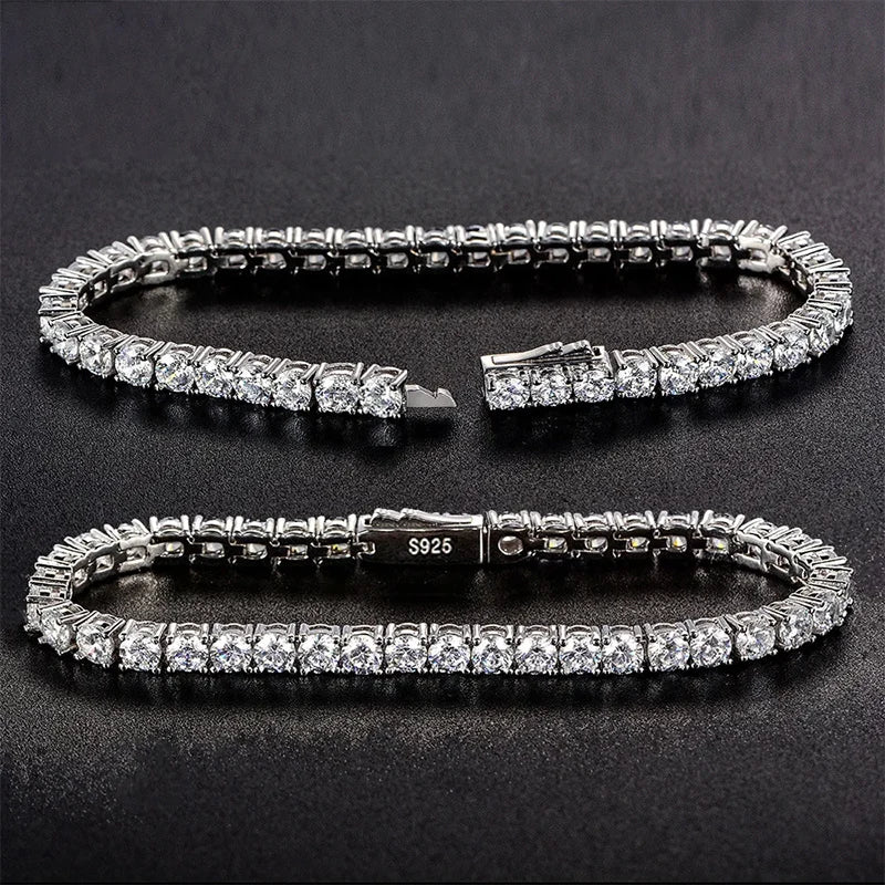 Rinntin Genuine 925 Sterling Silver Tennis Chain Bracelet Handmade High-end Luxury Hand Chain for Men Women Jewelry Gift SB128