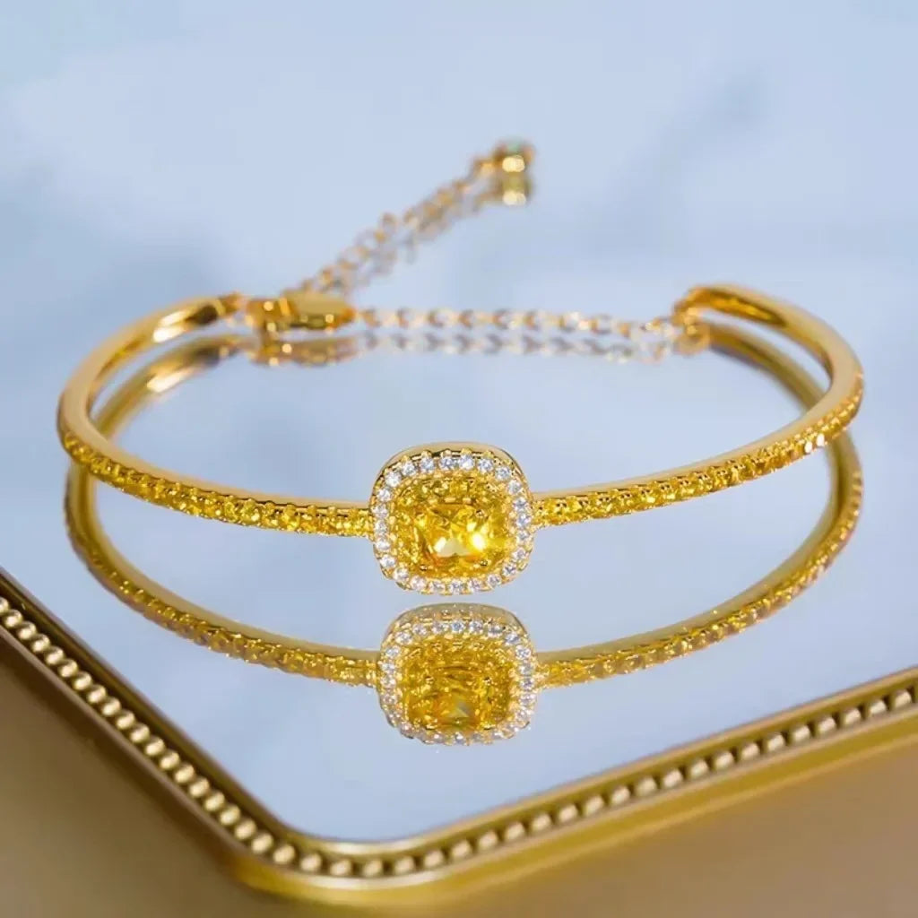 Luxury 24K yellow gold 9999 real gold Women's Bracelet with Sugar and Diamond Bracelet