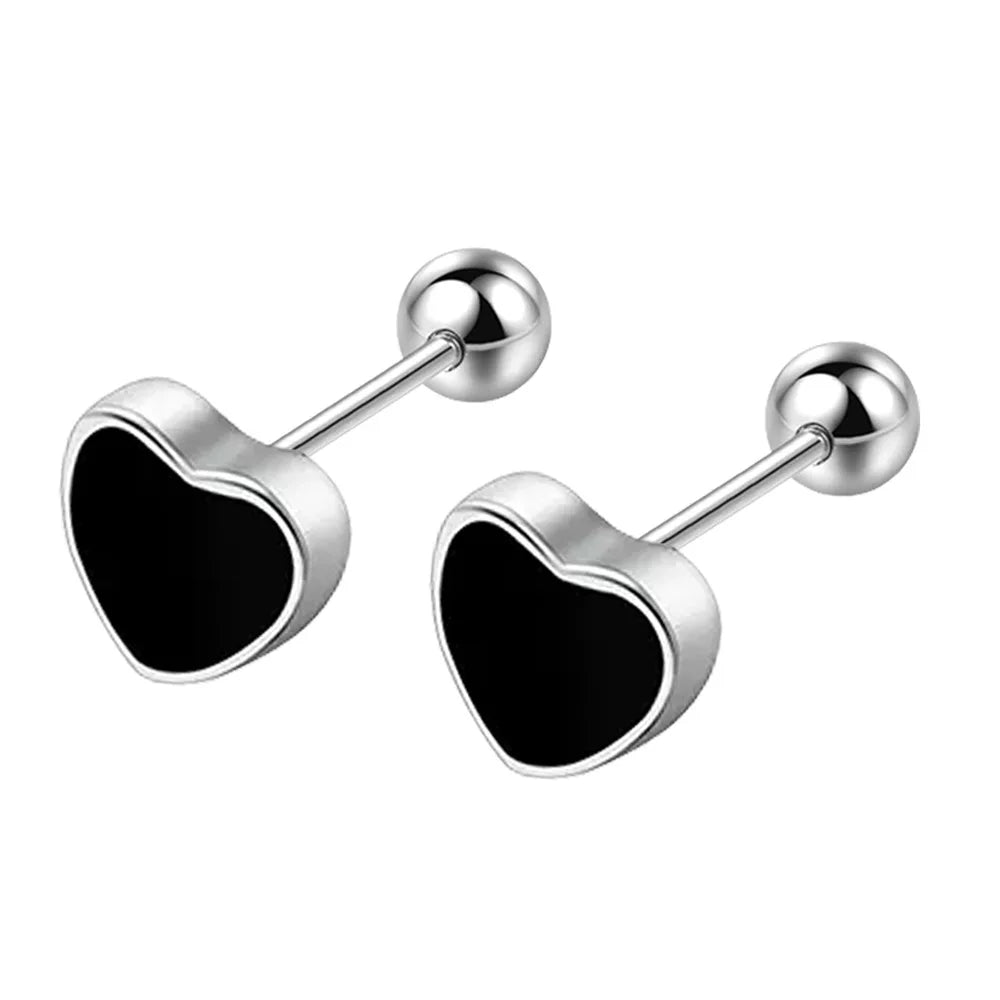 925 Sterling Silver Black heart Star Round Small Stud Earrings for Women Luxury High Quality Jewelry