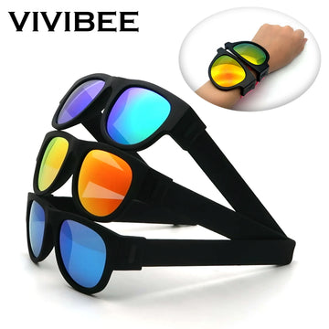 VIVIBEE Novelty Mirror Men Polarized Folding Sunglasses New Arrival Slap Sport Foldable Wristband Shades 2025 Trend Product